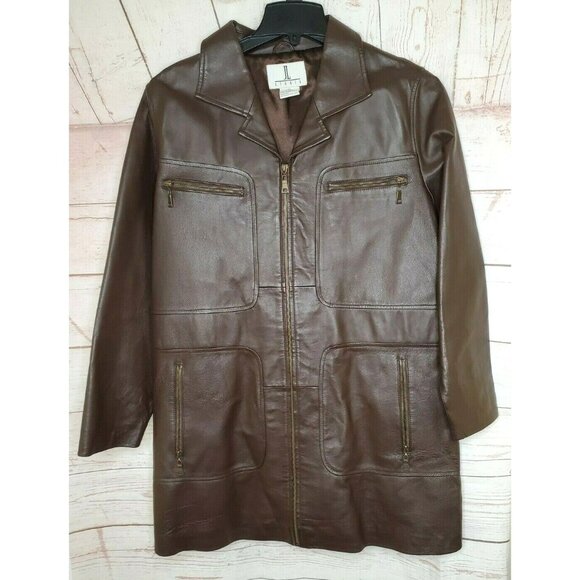Vintage JL Studio Leather Trench Style Jacket 18W | Zippered Pockets | Mint - Picture 1 of 11